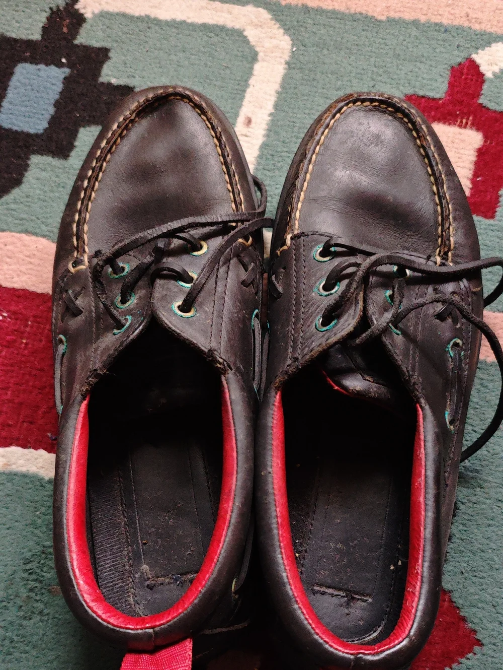 Men's Brown Leather Boat Shoes with Red Trim